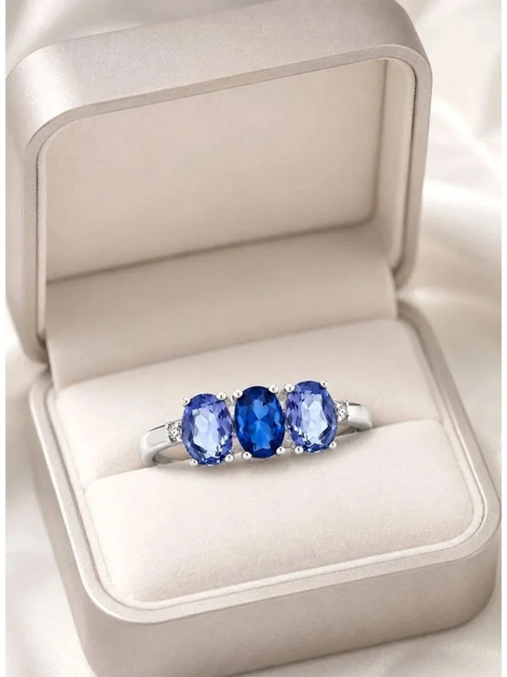 Genuine Blue Sapphire & Iolite Ring .925 Sterling Silver